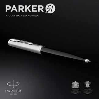 Parker 51 Ballpoint Pen Black Barrel with Chrome Trim Medium Point with Black Ink Refill Gift Box