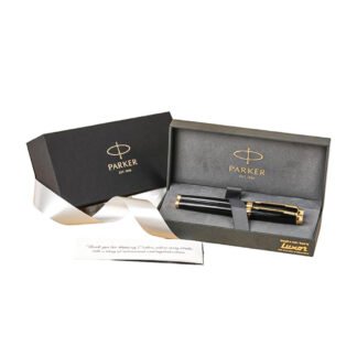 Parker Ambient Lacque Black Gold Trim Fountain Pen and Roller Pen Set