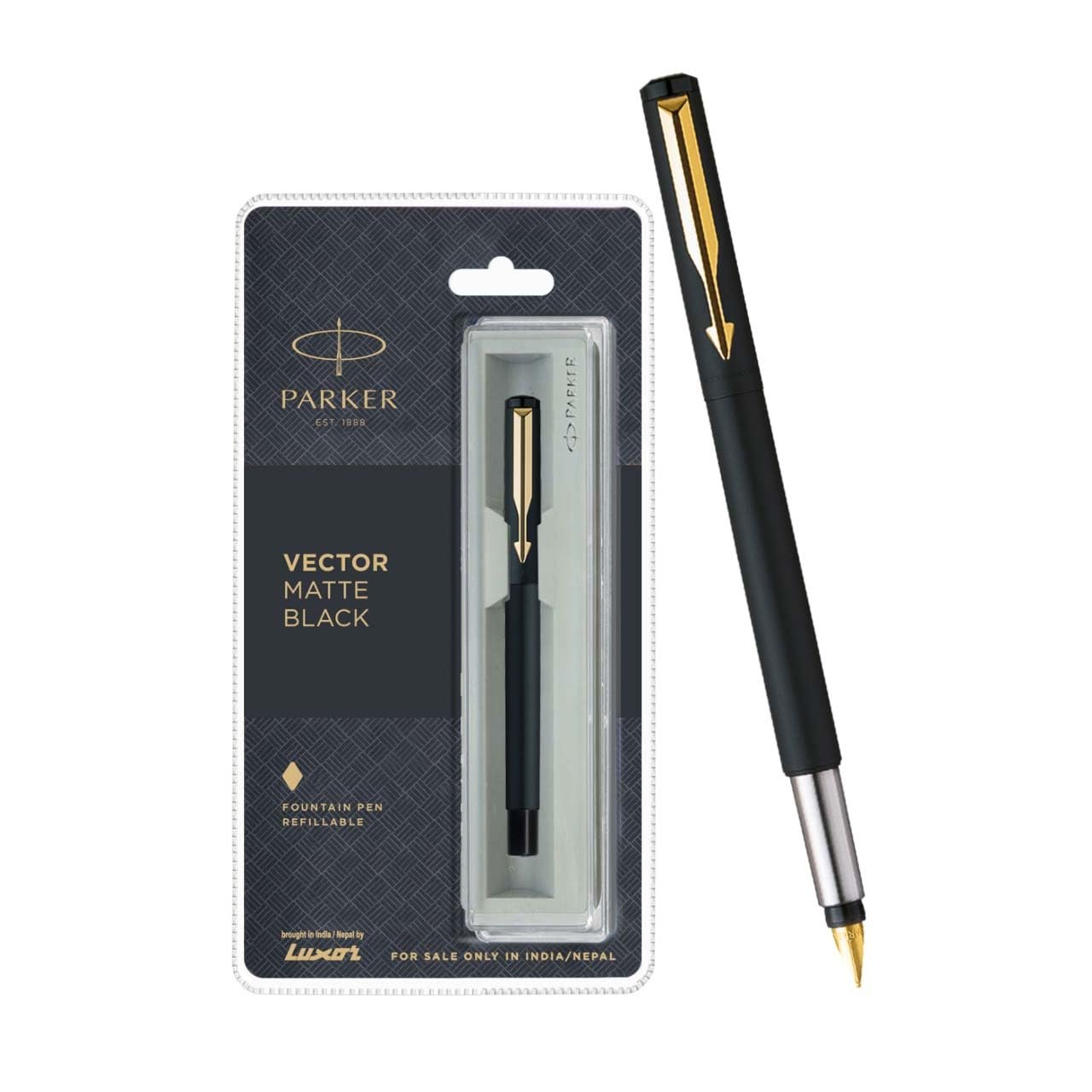 Parker Vector GT Fountain Pen, Matte Black & Stainless Steel