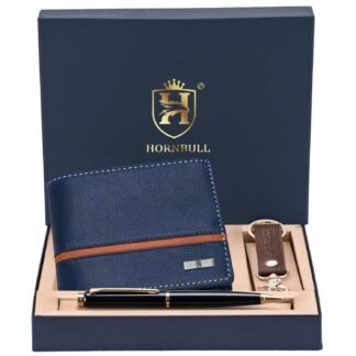 HORNBULL Denial Navy Men's Leather Purse Combo Gift Set | Leather Wallet