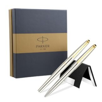 Parker Galaxy SS Gold Trim Pen Set with Free Card Holder