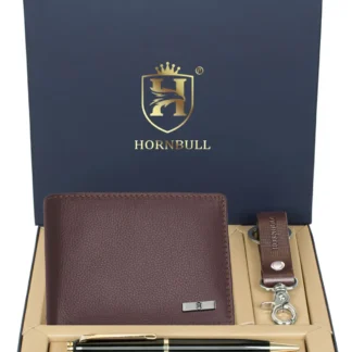 HORNBULL Maddison Brown Mens Leather Wallet, Keyring & Pen Combo Gift Set for Men